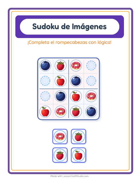 Vista previa de la hoja de Sudoku De Imágenes con Desayuno para jardín infantil