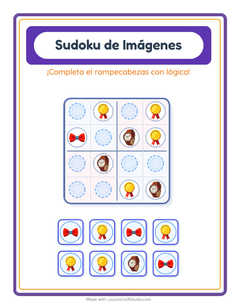 Vista previa de la hoja de Sudoku De Imágenes con Accesorios para jardín infantil