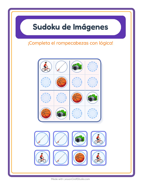 Vista previa de la hoja de Sudoku De Imágenes con Actividades para jardín infantil