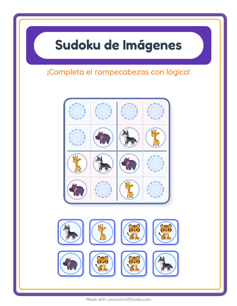 Vista previa de la hoja de Sudoku De Imágenes con Animales para jardín infantil