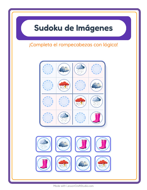Vista previa de la hoja de Sudoku De Imágenes con Clima para jardín infantil