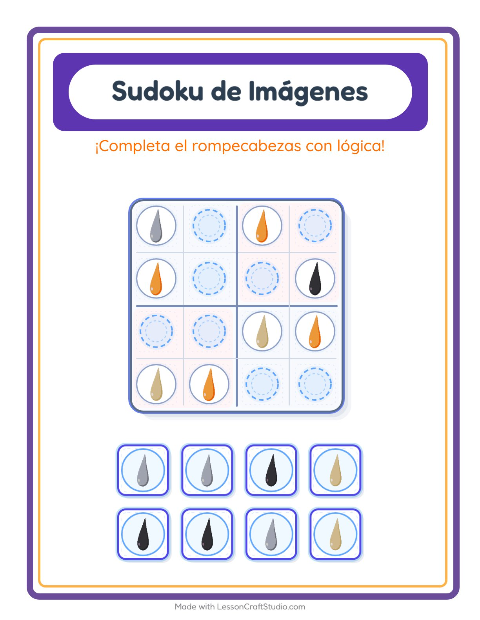 Vista previa de la hoja de Sudoku De Imágenes con Colores para jardín infantil