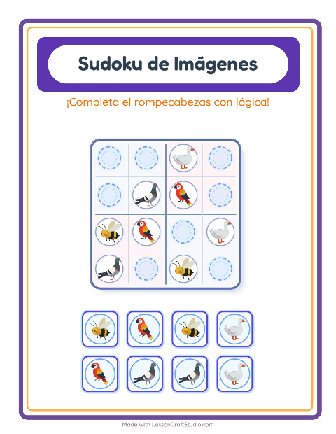 Vista previa de la hoja de Sudoku De Imágenes con Cosas que vuelan para jardín infantil