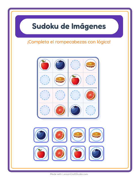 Vista previa de la hoja de Sudoku De Imágenes con Desayuno para jardín infantil