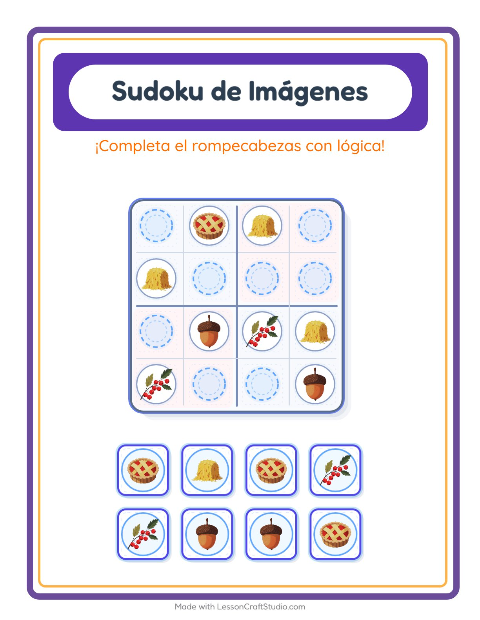 Vista previa de la hoja de Sudoku De Imágenes con Día de Acción de Gracias para jardín infantil