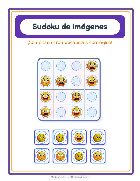 Vista previa de la hoja de Sudoku De Imágenes con Emociones para jardín infantil