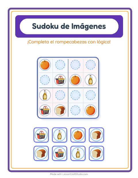 Vista previa de la hoja de Sudoku De Imágenes con En el supermercado para jardín infantil
