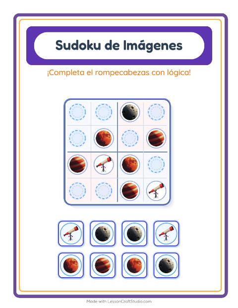 Vista previa de la hoja de Sudoku De Imágenes con Espacio para jardín infantil