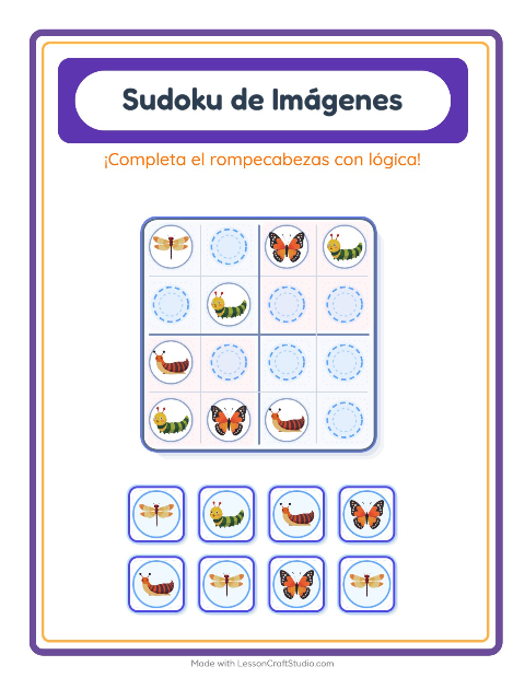 Vista previa de la hoja de Sudoku De Imágenes con Insectos y bichos para jardín infantil
