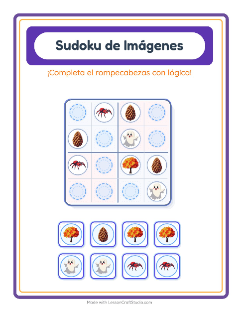 Vista previa de la hoja de Sudoku De Imágenes con Misceláneo para jardín infantil