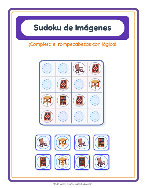 Vista previa de la hoja de Sudoku De Imágenes con Muebles para jardín infantil