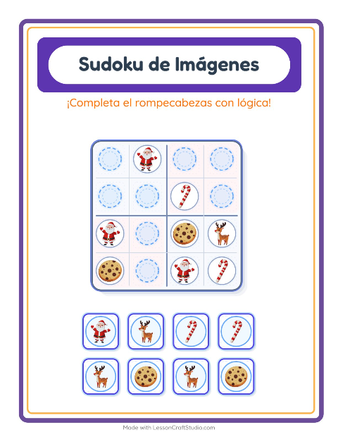 Vista previa de la hoja de Sudoku De Imágenes con Navidad para jardín infantil