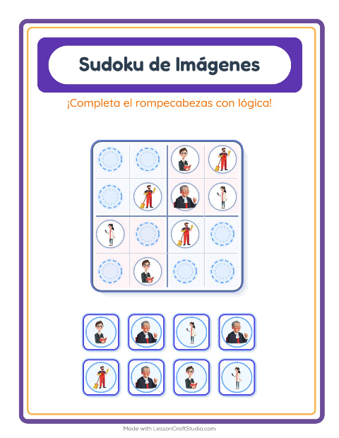 Vista previa de la hoja de Sudoku De Imágenes con Ocupaciones para jardín infantil