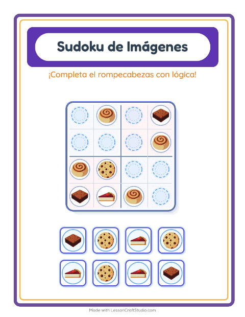 Vista previa de la hoja de Sudoku De Imágenes con Panadería para jardín infantil