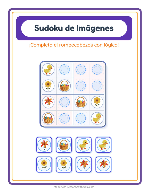 Vista previa de la hoja de Sudoku De Imágenes con Pascua para jardín infantil