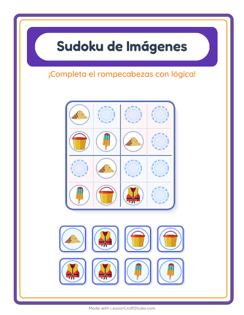 Vista previa de la hoja de Sudoku De Imágenes con Verano para jardín infantil