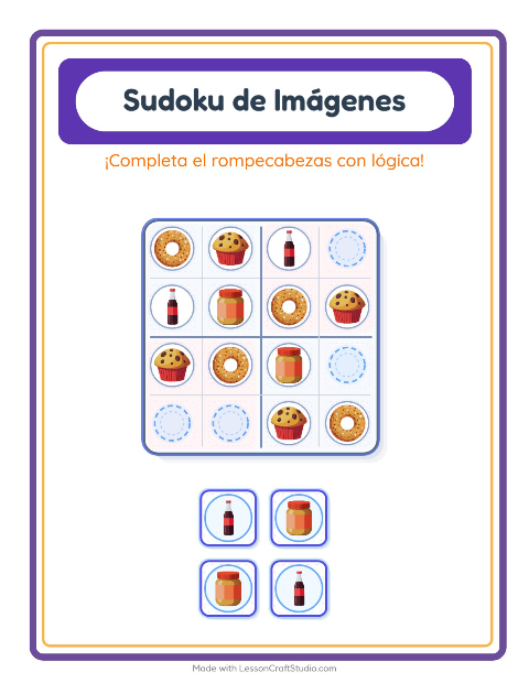 Vista previa de la hoja de Sudoku De Imágenes con En el supermercado para jardín infantil