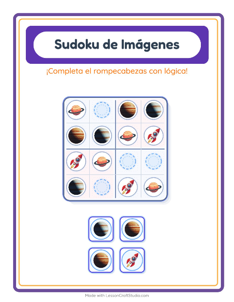 Vista previa de la hoja de Sudoku De Imágenes con Espacio para jardín infantil
