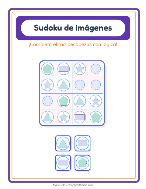 Vista previa de la hoja de Sudoku De Imágenes con Formas para jardín infantil