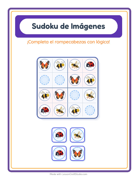 Vista previa de la hoja de Sudoku De Imágenes con Insectos y bichos para jardín infantil