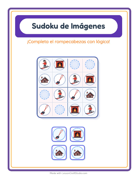 Vista previa de la hoja de Sudoku De Imágenes con Invierno para jardín infantil