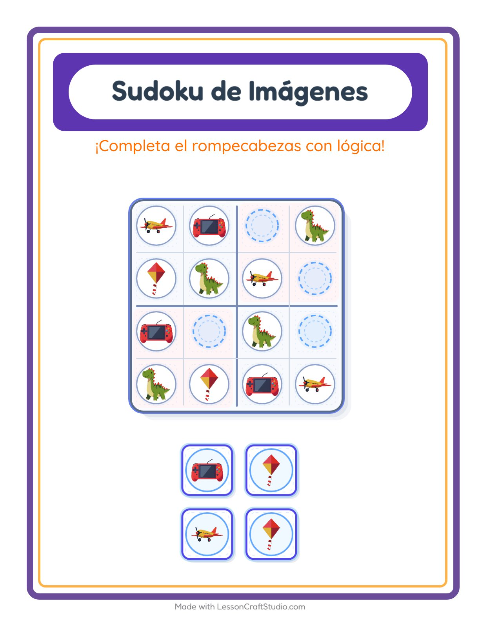 Vista previa de la hoja de Sudoku De Imágenes con Juguetes para jardín infantil