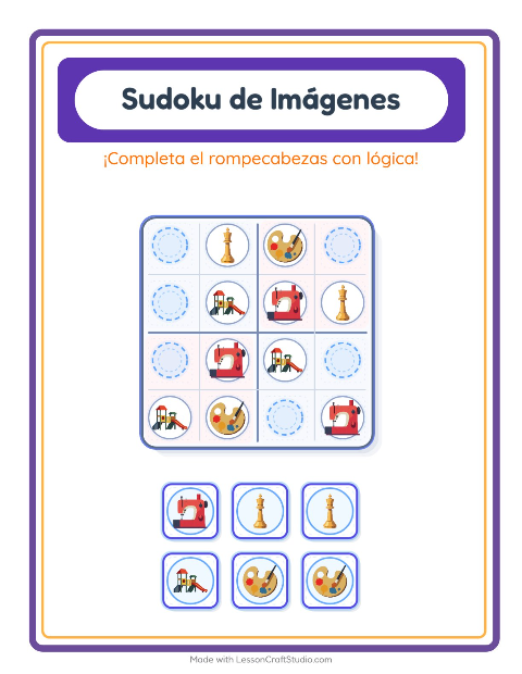 Vista previa de la hoja de Sudoku De Imágenes con Actividades para jardín infantil