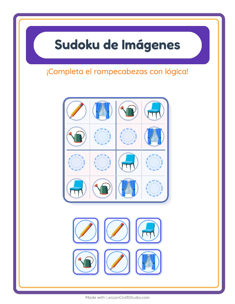 Vista previa de la hoja de Sudoku De Imágenes con Alrededor de la casa para jardín infantil
