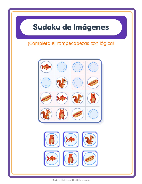 Vista previa de la hoja de Sudoku De Imágenes con Campamento para jardín infantil