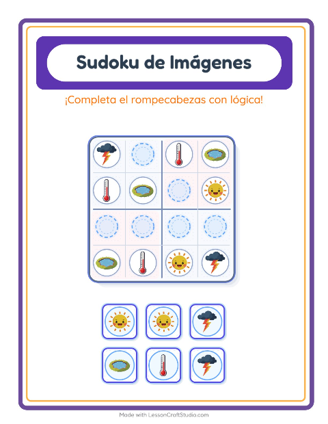 Vista previa de la hoja de Sudoku De Imágenes con Clima para jardín infantil