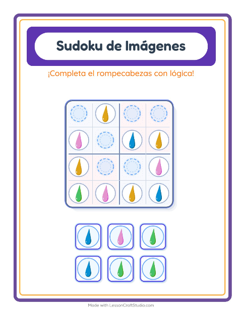Vista previa de la hoja de Sudoku De Imágenes con Colores para jardín infantil
