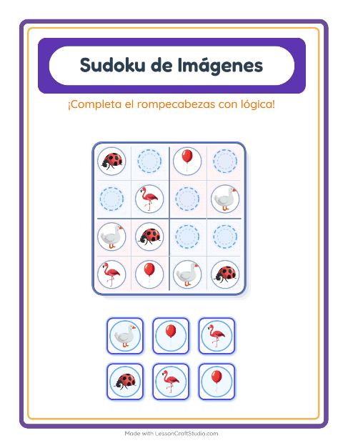 Vista previa de la hoja de Sudoku De Imágenes con Cosas que vuelan para jardín infantil