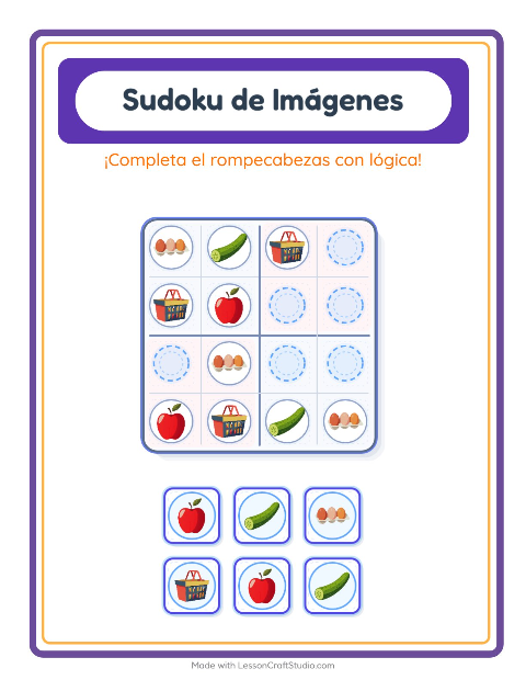 Vista previa de la hoja de Sudoku De Imágenes con En el supermercado para jardín infantil