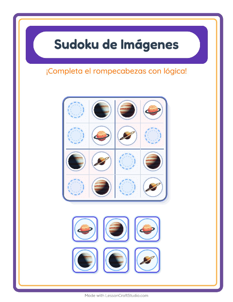 Vista previa de la hoja de Sudoku De Imágenes con Espacio para jardín infantil