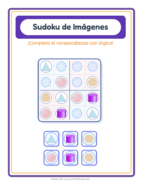 Vista previa de la hoja de Sudoku De Imágenes con Formas para jardín infantil