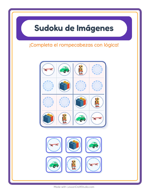 Vista previa de la hoja de Sudoku De Imágenes con Juguetes para jardín infantil