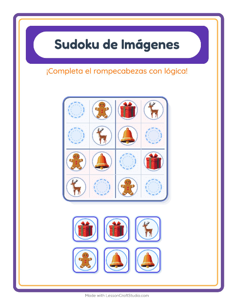 Vista previa de la hoja de Sudoku De Imágenes con Navidad para jardín infantil