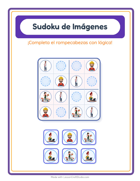 Vista previa de la hoja de Sudoku De Imágenes con Ocupaciones para jardín infantil