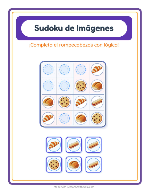 Vista previa de la hoja de Sudoku De Imágenes con Panadería para jardín infantil