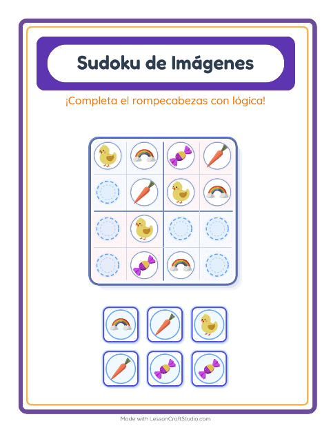 Vista previa de la hoja de Sudoku De Imágenes con Pascua para jardín infantil