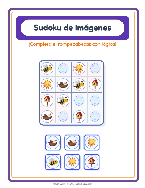 Vista previa de la hoja de Sudoku De Imágenes con Primavera para jardín infantil