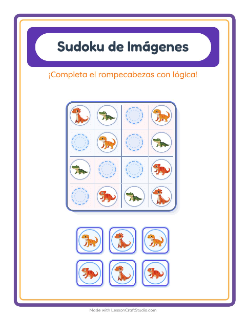 Vista previa de la hoja de Sudoku De Imágenes con Reptiles y anfibios para jardín infantil