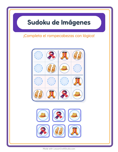 Vista previa de la hoja de Sudoku De Imágenes con Ropa para jardín infantil