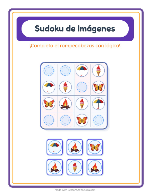 Vista previa de la hoja de Sudoku De Imágenes con Verano para jardín infantil