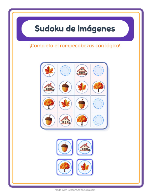 Vista previa de la hoja de Sudoku De Imágenes con Misceláneo para jardín infantil