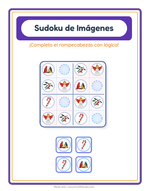 Vista previa de la hoja de Sudoku De Imágenes con Navidad para jardín infantil