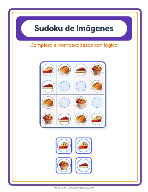 Vista previa de la hoja de Sudoku De Imágenes con Panadería para jardín infantil