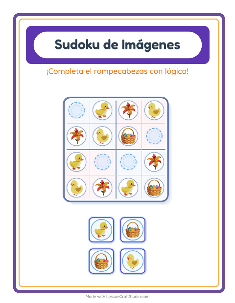 Vista previa de la hoja de Sudoku De Imágenes con Pascua para jardín infantil