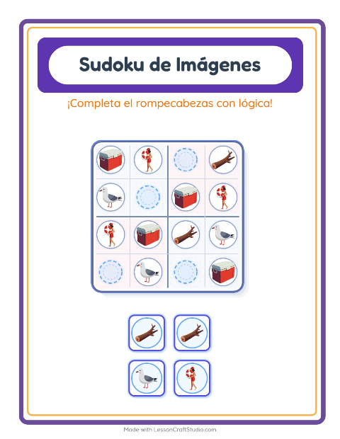 Vista previa de la hoja de Sudoku De Imágenes con Playa para jardín infantil