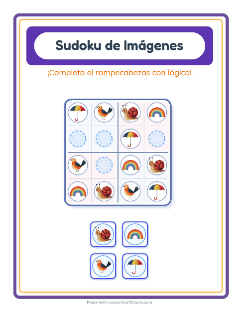Vista previa de la hoja de Sudoku De Imágenes con Primavera para jardín infantil